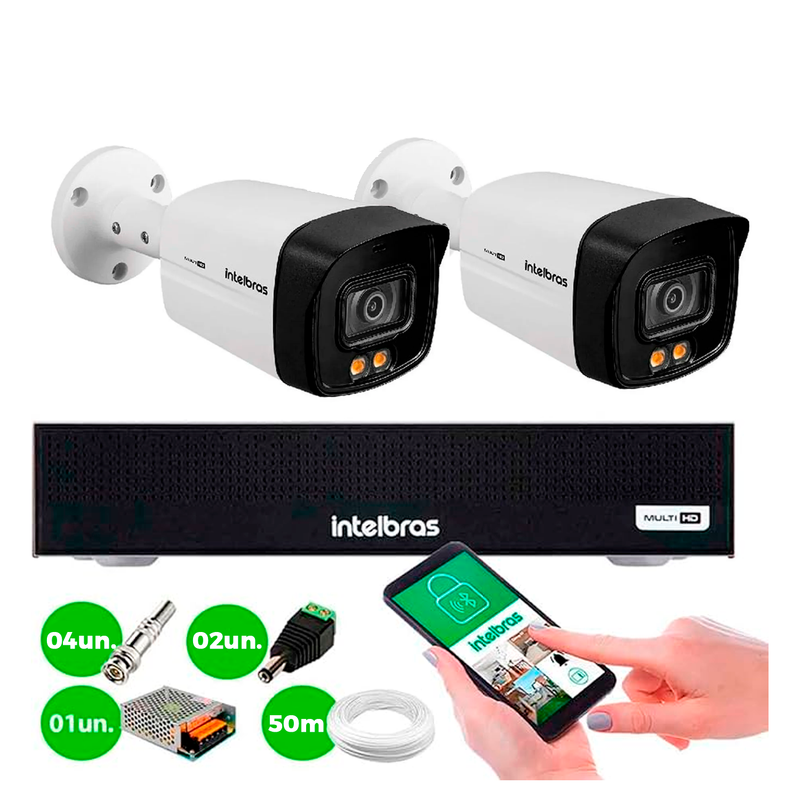 Kit 2 Câmeras Intelbras Vhd 1220 B G7 Full Color Bullet Full Hd 1080p Multi Hd Ir 20m + Dvr Intelbras Mhdx 1004-c 4 Canais