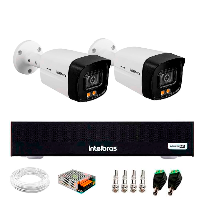 Kit 2 Câmeras Intelbras Vhd 1220 B G7 Full Color Bullet Full Hd 1080p Multi Hd Ir 20m + Dvr Intelbras Mhdx 1004-c 4 Canais