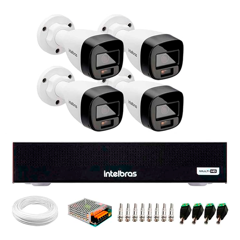 Kit 4 Câmeras Intelbras Vhd 1220 B G7 Full Color Bullet Full Hd 1080p Multi Hd Ir 20m + Dvr Intelbras Mhdx 1004-c 4 Canais